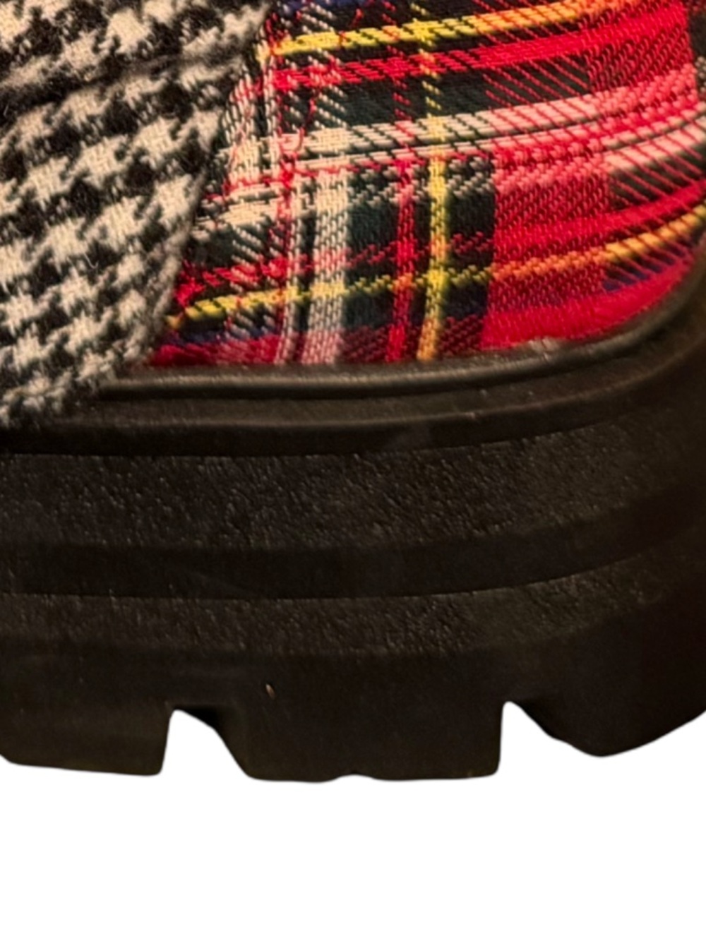 Betsey Johnson NWT Sz 9 Rozy Red Plaid Combat Boots Houndstooth Accent (SH327) - Picture 8 of 12